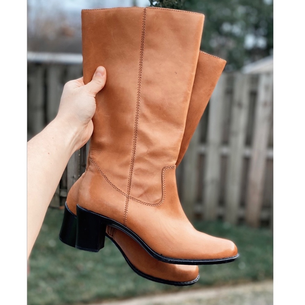 Camel Brown Azaleic Tall Leather Heeled Boots